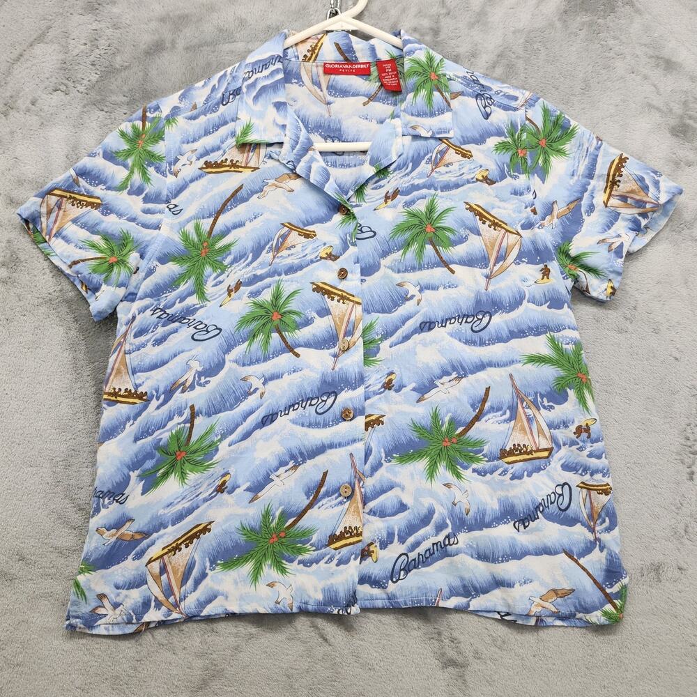 Vintage 90s Gloria Vanderbilt Top Womens PM Blue Bahamas Beach Island‎ Surfing